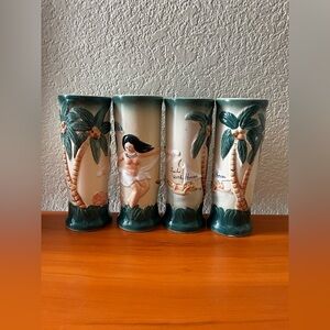 Sail With Harvey's Hula Girl 8” Tiki Mug Ceramic Set Of 4 *1 HAS FLAW READ DESC*